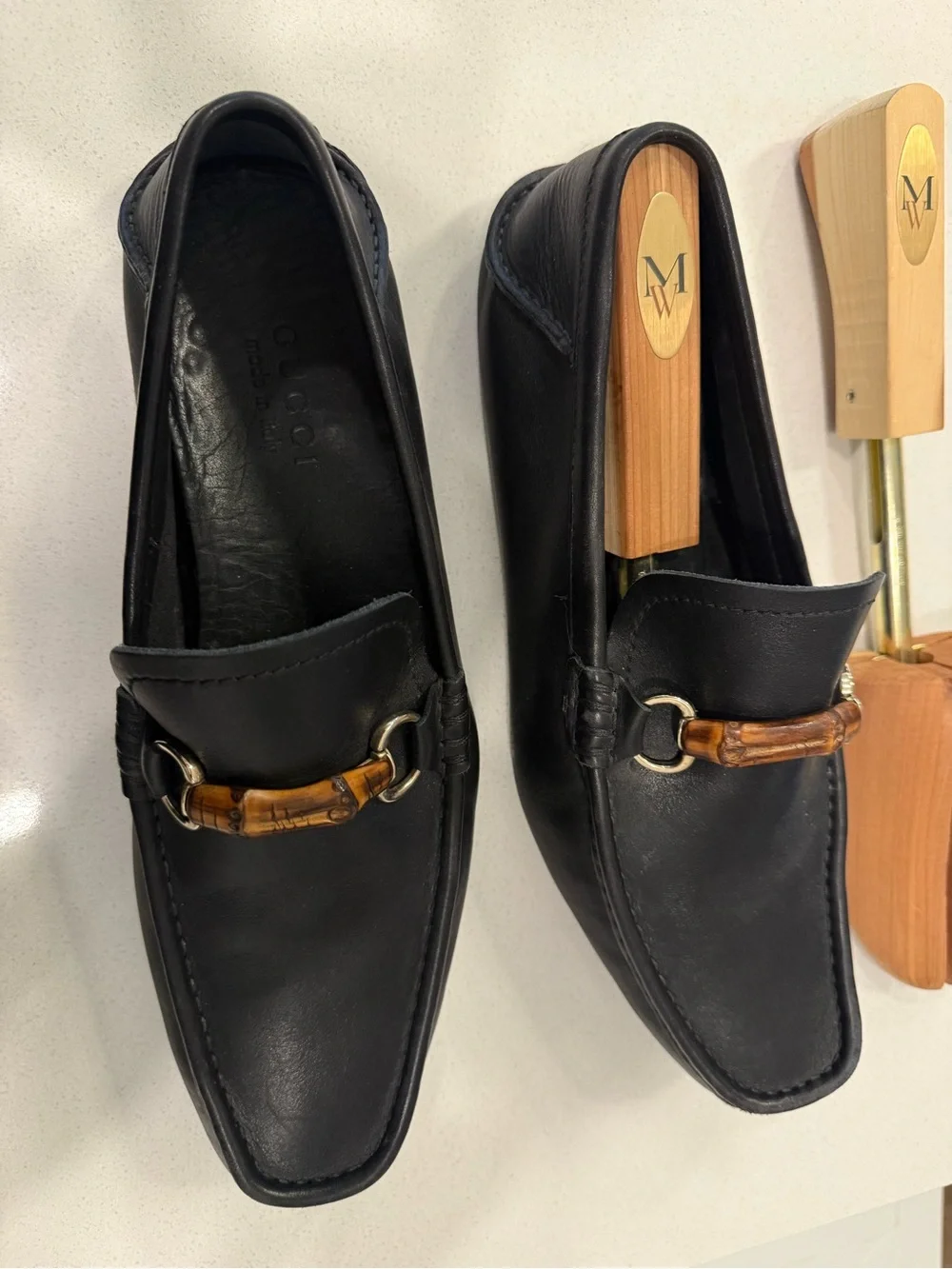 Gucci Black Leather Loafers with Bamboo Bit